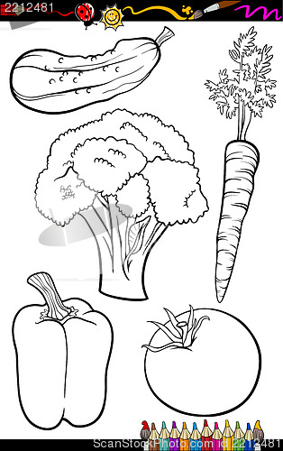 Image of cartoon vegetables set for coloring book