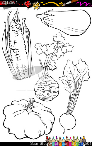 Image of cartoon vegetables set for coloring book
