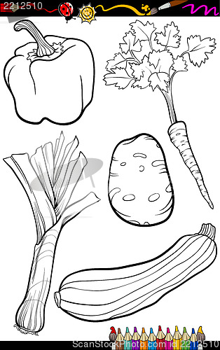 Image of cartoon vegetables set for coloring book