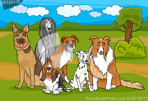 Image of cute purebred dogs group cartoon illustration