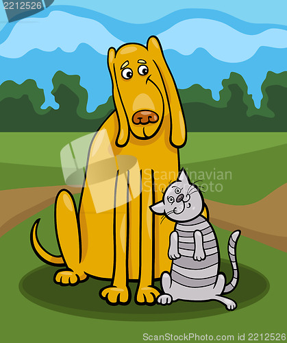 Image of dog and cat in friendship cartoon illustration