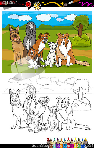 Image of dogs breeds cartoon for coloring book