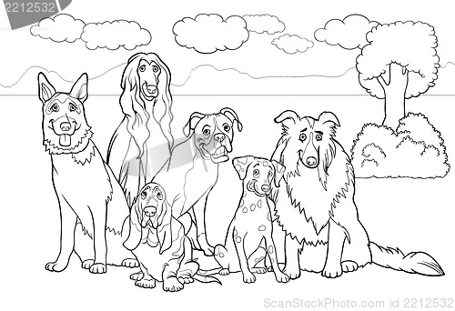 Image of purebred dogs cartoon for coloring book