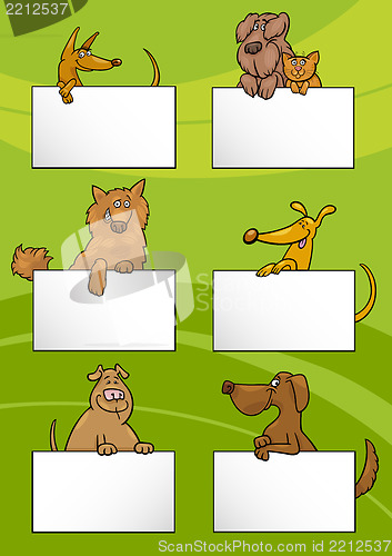 Image of dogs with cards cartoon design set