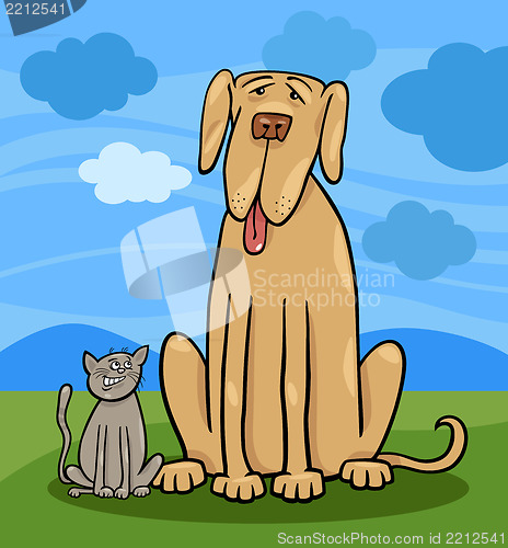 Image of small cat and big dog cartoon illustration