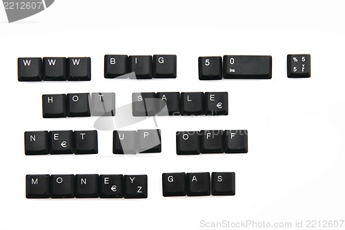 Image of www, hot,sale, money, net, off and other words from keyboard key