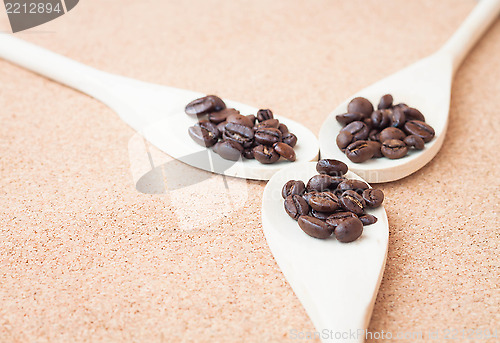 Image of Roast coffee bean in wood spoons 