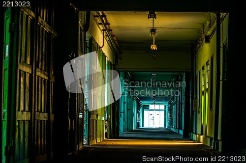 Image of Industrial corridor with strange lights