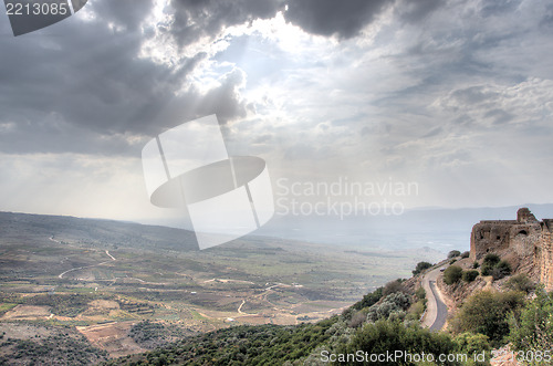 Image of Israeli landscape with castle and sky