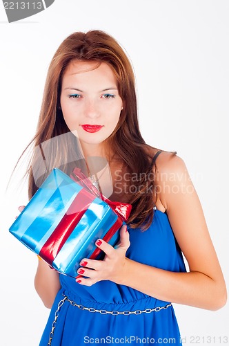 Image of happy woman with gift box