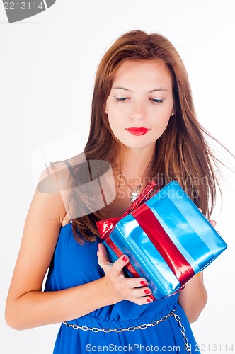 Image of happy woman with gift box