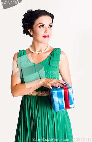 Image of happy woman with gift box