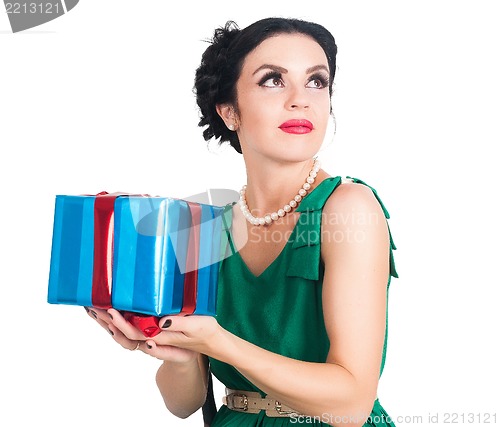 Image of happy woman with gift box