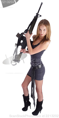 Image of Woman with gun on white