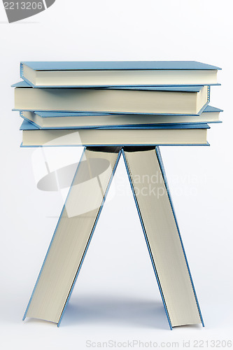 Image of A stack of some closed blue books 