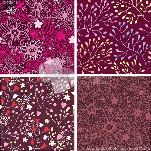 Image of Set of four colorful floral patterns.