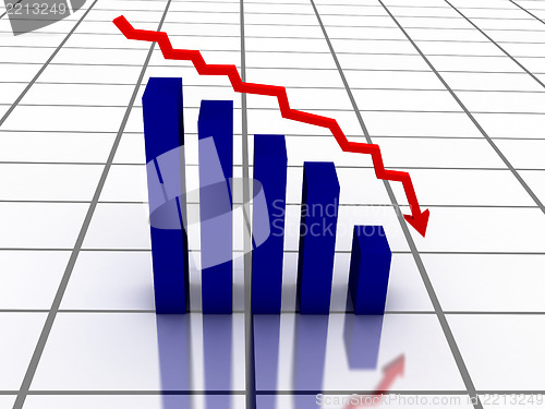 Image of 3D falling graph with red arrow 