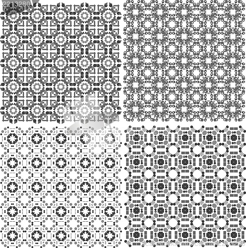 Image of monochrome geometric seamless patterns set. backgrounds