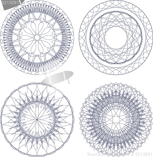 Image of Set of guilloche rosettes certificate or diplomas, blue decorative elements