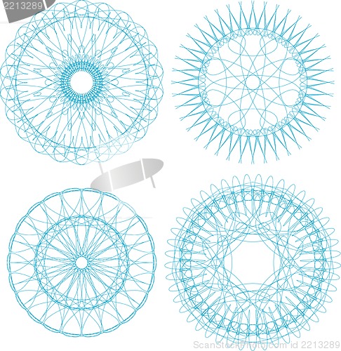 Image of Set of guilloche rosettes certificate or diplomas, blue decorative elements