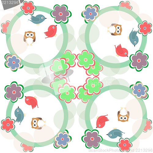 Image of Cute seamless flower owl background pattern