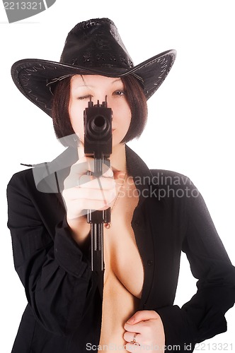 Image of Pretty sexy girl aiming to you