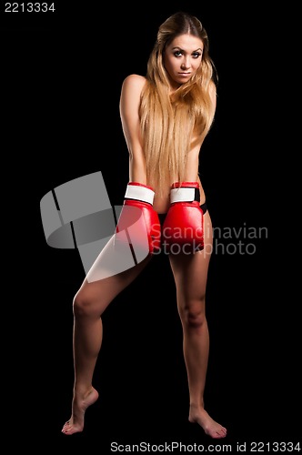 Image of beautiful nude girl with boxing gloves