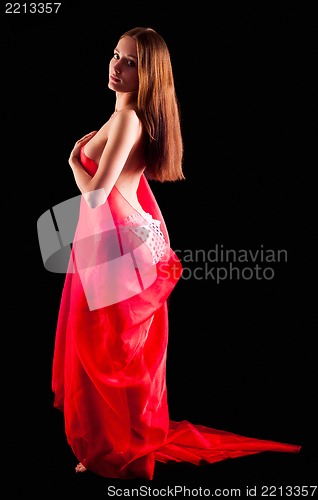 Image of Pretty nude girl with red scarf
