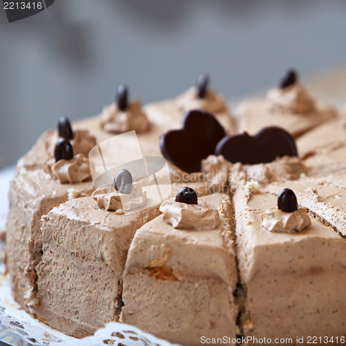 Image of Chocolate birthday cake with heart shapes