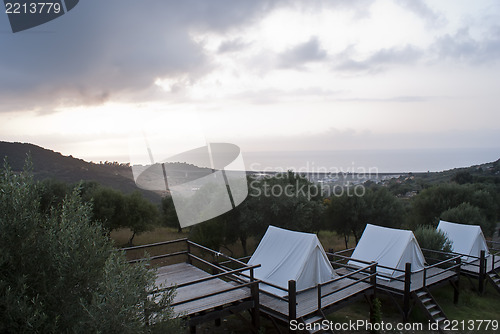 Image of tents at sunset