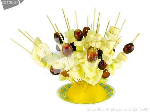 Image of fruit grape banana scewers stick melon diet food 