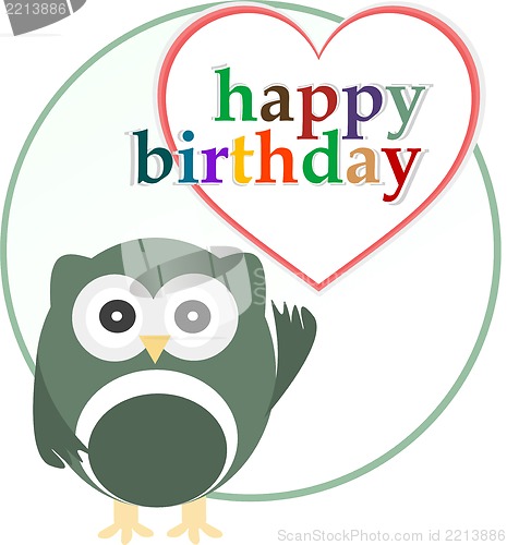 Image of happy birthday party card with cute owl