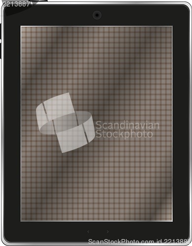 Image of Black abstract tablet computer (tablet pc) on white background. Modern portable touch pad device with abstract screen