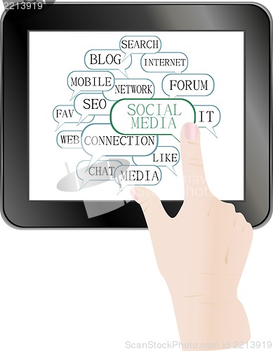 Image of text keywords on social media themes. tablet pc