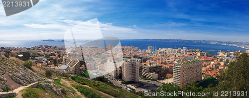 Image of Panoramic aerial view on bay Marseille from mountain