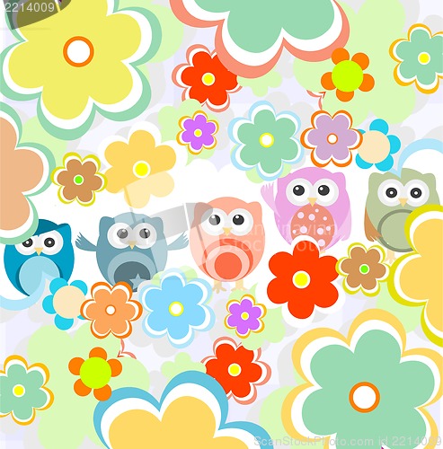 Image of Background with flowers and cute owls