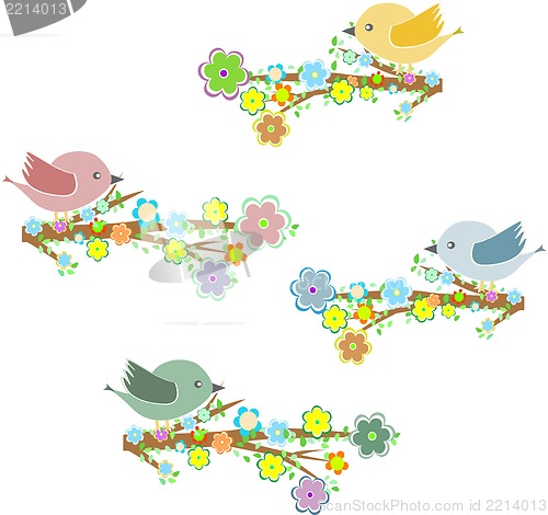 Image of Birds sitting on tree at different seasons