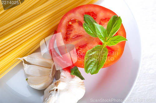 Image of Italian spaghetti pasta tomato ingredients
