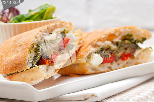 Image of ciabatta panini sandwichwith vegetable and feta