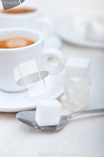 Image of Italian espresso coffee and sugar cubes