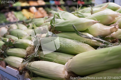Image of corn on display at farmers market