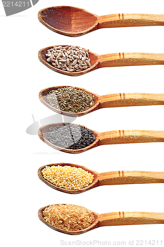 Image of ingredients in wooden spoons