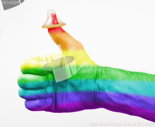Image of Thumbs up, condom on thumb