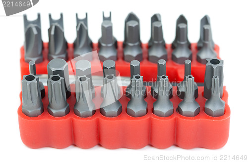 Image of set of heads for screwdriver in red box