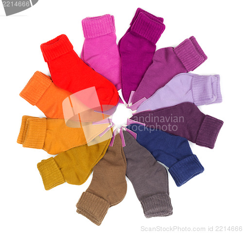 Image of New colored socks stacked around