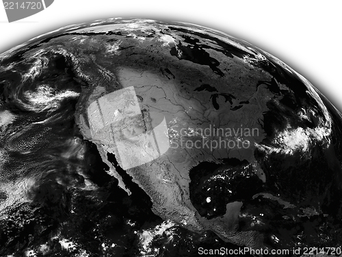 Image of North America on black Earth