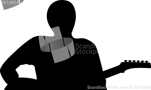 Image of A silhouette of a guitar player isolated against white background