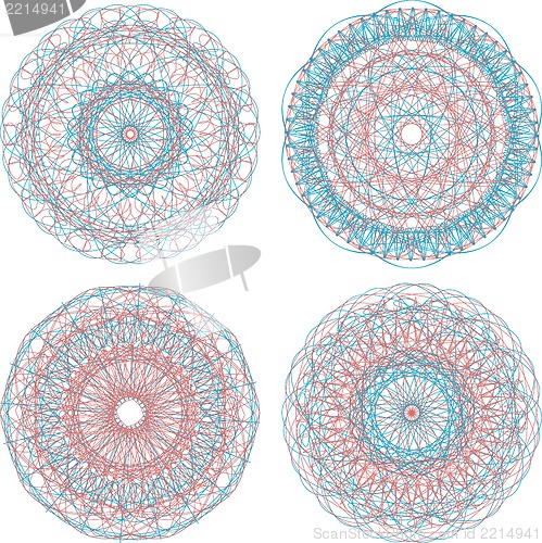 Image of Ornamental round floral pattern. Set of four colorful ornament
