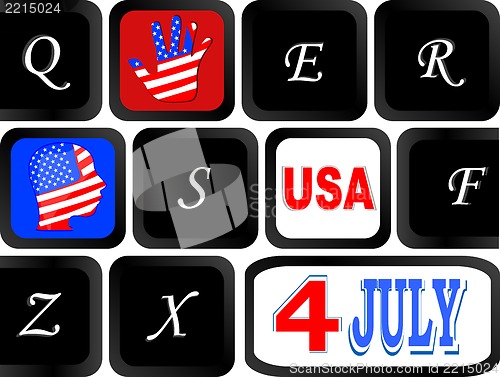 Image of Computer keyboard with the American flag on it, usa head and hand