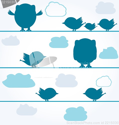 Image of silhouettes of Birds and owls on wires